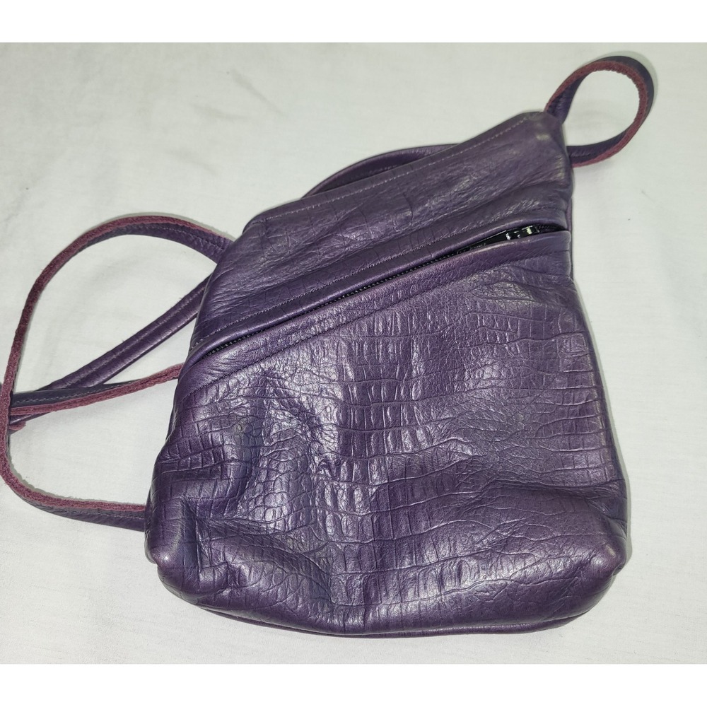 Thomas Leathers Crossbody Bag Small Purple Croc Embossed Leather Vintage